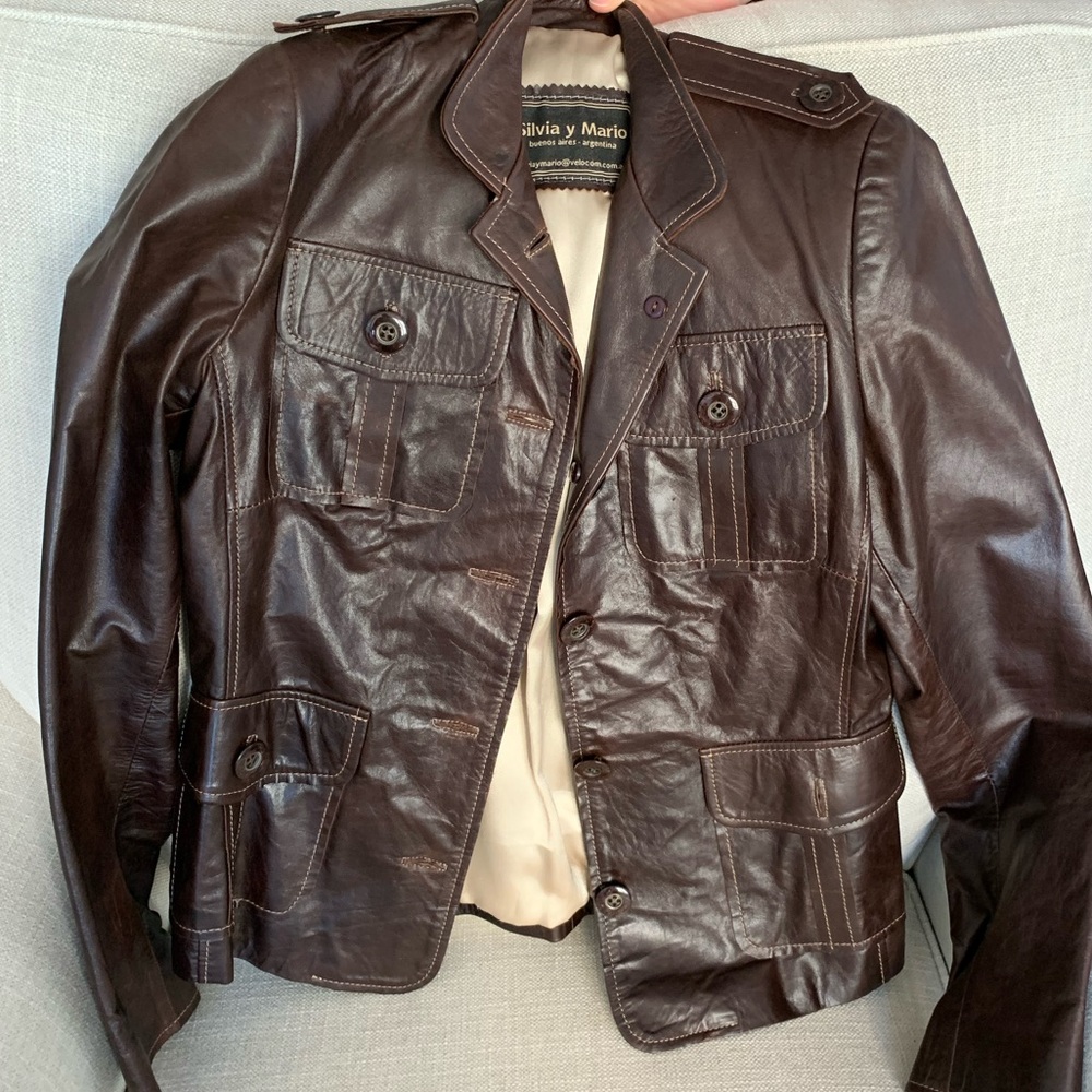 Brown Argentinian Leather Women's Jacket with belt